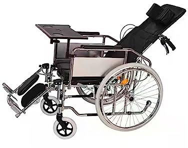 XAoSCd Vollständig Neigbarer Rollstuhl, 6-In-1, Multifunktionaler, Zusammenklappbarer Manueller Toilettenrollstuhl Mit Kopfstütze, Badezimmerrollstuhl Mit Hoher Rückenlehne, Sc,