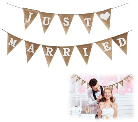 Just Married Girlande,Schild Girlande Hochzeit,Wimpelkette Hochzeit Deko Banner,Wedding Decoration,Verheiratet Decorations,Vintag Hochzeitsdekoration,Hochzeitsgirlande für Party/Auto/Türdeko/Haus
