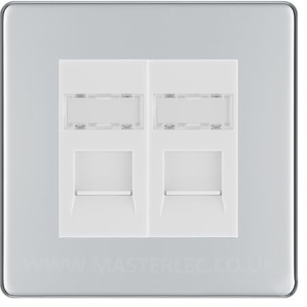 BG Nexus Screwless Polished Chrome Double 2 Gang RJ45 Data Socket White Inserts FPCRJ452W