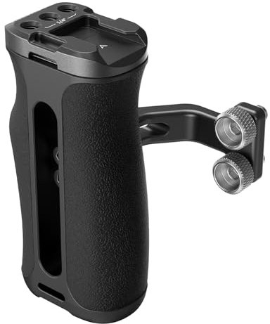 SMALLRIG Mini Side Handle with 1/4 -20 Screws for Camera Cage, Up and Down Adjustable, for Left or Right Hand, Ergonomic Camera Handle with Built-in Cold Shoe and Threaded Hole - 4756