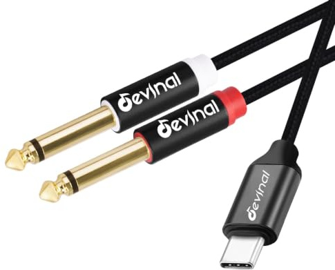 Devinal USB C to 1/4 inch Audio Cable, Type C to Dual 6.35mm TRS Stereo Aux Cord Y Splitter for Smartphone, Tablet, Laptop Link Amplifier, Mixing Console Mixer, Speaker, 3.3 Feet