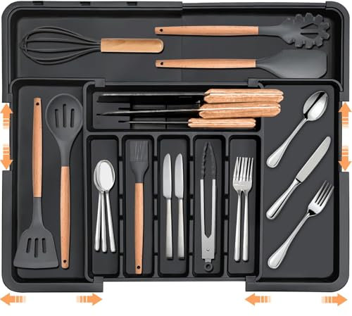 Range Couverts pour Tiroir Rangement Couverts Tiroir Cuisine Extensible Rangement Compact en Plastique pour contenir des Cuillères, Fourchettes