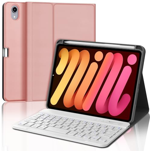 IVEOPPE Tastiera iPad Mini 7/6 2024 2021, Cover Custodia Tastiera Italiano Bluetooth per iPad Mini A17 Pro 2024/6 2021 8.3 con Portapenne, Oro rosa