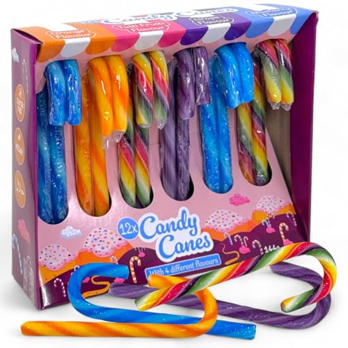 MIJOMA Zuckerstangen 12er-Set | Weihnachtsdeko & Geschenkanhänger | Christbaumschmuck | 12 cm große Candy Canes (Gemischte Früchte)