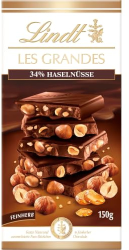 Lindt Schokolade | LES GRANDES Haselnuss Feinherb, 150g Tafel, Geschenk | Dunkle Schokolade, ganze Haselnüsse, karamellisierte Nussstückchen, zum Teilen & Genießen, Genussmomente, Premiumschokolade