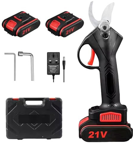 Podadora eléctrica inalámbrica, 25 mm podadora eléctrica, con 2 baterías de 21 V, podadora de batería para tamaño, jardinería, árboles frutales y viñedo