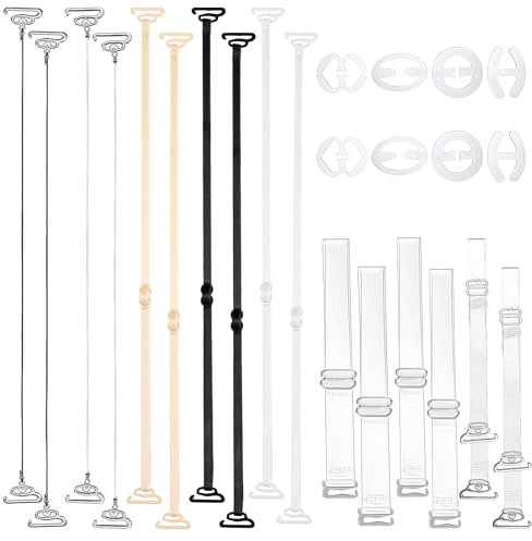 Tyqour 24 Stück Durchsichtige BH Träger, Unsichtbare Klare BH Träger Transparente Ersatz BH Schultergurte 8 Transparente BH-Träger-Clips + 16 BH-Träger, rutschfeste Schnalle BH Zubehör für Damen Bra