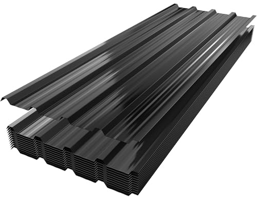 NAIZY Chapa trapezoidal galvanizada, 129,5 x 45 cm, 12 unidades, incluye guantes y tornillos con arandelas de sellado, chapa de metal, fácil montaje y durabilidad, color negro