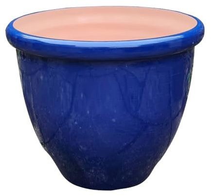 Gardening Naturally Cortona High-Gloss Indoor Outdoor Plant Pot – Black and Blue Planters in Multiple Sizes (Blue, Medium)
