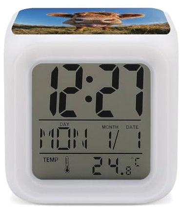 STVNKML Wecker mit 7 Farbwechseln, Kuh, ausgestreckte Zunge, multifunktional, LED-Digitaluhr mit Temperaturanzeige, intelligenter digitaler Alarm für Zuhause und Büro