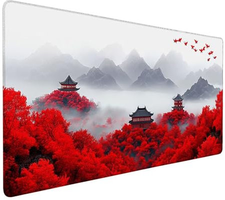 Mouse Pad Red Mouse Mat Landscape Desk Mat, 1400x600x3mm Large Mousepad, Extended Waterproof & Durable Mousemat, Gaming Mouse Pad with Anti-Slip Base, Desk Accessories for Decor Woman/Men Gifts J1-976