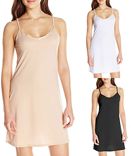 Fond de Robe Femme Longue Jupon sous Robe Bretelles Chemise de Nuit Sexy Slip Mini Droite Robe Elégant Sous-robe Sexy Mini robe blanche d'été Fond de Robe Femme Longue Coton Jupon sous Robe Bretelles