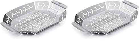 Weber Premium Grillkorb - Klein (27 x 19cm), Hitzebeständige & spülmaschinenfeste BBQ Grillschale aus Edelstahl, Ideal für Beilagen (Fleisch, Gemüse), für alle Grilltypen geeignet - Silber (6677)