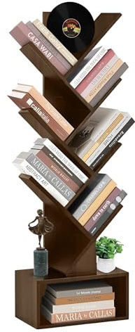 LUSHZLUMBERA Tree Bookshelf – 6 Tier Wooden Bookcase with Labeled Parts for Easy DIY Assembly, Narrow Modern Bookshelf for Bedroom, Living Room, Home Office Organizer (Rustic Brown)