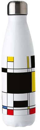 Purely Home Art Deco Stainless Steel Water Bottle - Multicoloured Retro Presents for Him - Double Walled 500ml Metal Hot/Cold Drinks Bottle Outdoor Gifts