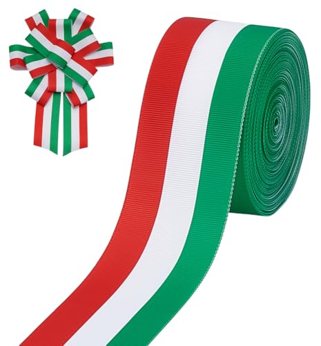 PH PandaHall 20 Yards Red White Green Stripes Ribbon Polyester Grosgrain Tibbon, 2inch Italian Flag Double Face Ribbons for Party Holiday Decoration Parades Christmas Tree Garland DIY Projects