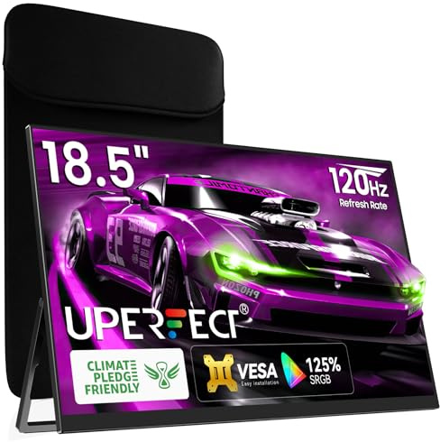 UPERFECT Portable Monitor 18.5 inch 120HZ 125% sRGB 1080P w/VESA & Stand, Large Portable Monitor FreeSync IPS HDR Gaming Display, HDMI USB C Travel Second Screen for Laptop MacBook