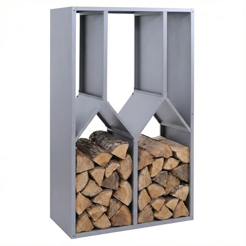 Mendler Brennholzlager HWC-P76, Outdoor, Metall 160x95x50cm - grau | Kamin-/Feuerholzregal, Holzlager, Holzunterstand