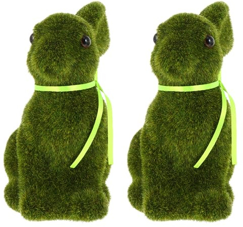 Hemobllo 2 Pcs Easter Bunny Decorations – 15.5cm Flocked Moss Rabbit Figurines – Spring Home Decor for Table Centrepiece & Egg Hunt Props