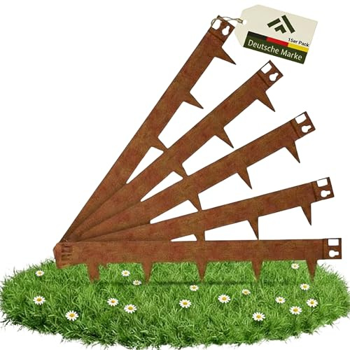 novaterra® Rasenkante mit Spikes Cortenstahl Rostoptik - 15er Set | 15m Länge, 15cm Höhe, 1,6mm Stärke, Einsteckbare Metall-Beeteinfassung mit extra stabilen Spikes