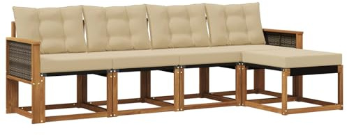 vidaXL Outdoor-Sofagarnitur mit Kissen 5 pcs Natur und Beige, Gartenmöbel, modernes, langlebiges Outdoor-Sofa, Eckset für Terrasse, Bequeme Lounge und Sitzgelegenheit