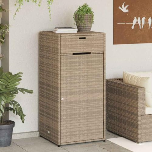 LoogCape Armoire de jardin beige 55 x 55 x 111 cm en polyrotin résistant aux intempéries avec espace de rangement pour jardin, balcon et terrasse Idéal pour coussins, appareils, fournitures de piscine