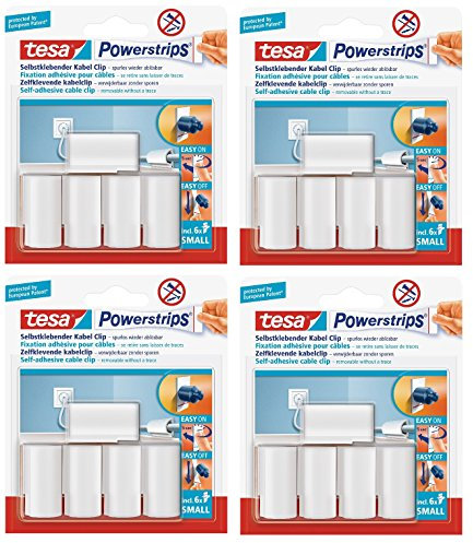 Großpackung tesa Powerstrips® Kabel-Clip, selbstklebend, spurlos wieder ablösbar, weiß (4 Packungen (20 Clips), A)