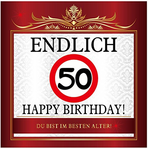 Aufkleber zum Geburtstag mit Text und Zahl - Endlich 50