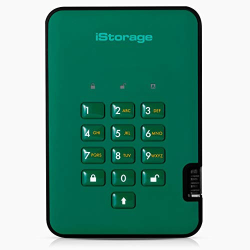 iStorage diskAshur2 HDD 4TB Green - Secure Portable Hard Drive - Password Protected - Dust & Water Resistant - Hardware Encryption