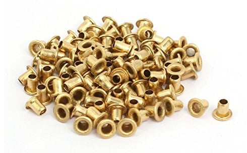 Sourcingmap 100pcs M2.3 x 3mm Brass Plated Metal Hollow Eyelets Rivets Gold Tone