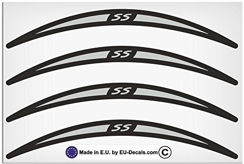 EU-Decals - MioVespa Collection SS 4X Felgenaufkleber lang grau auf schwarz für Vespa GTS 300 Super Sport Aufkleber laminiert