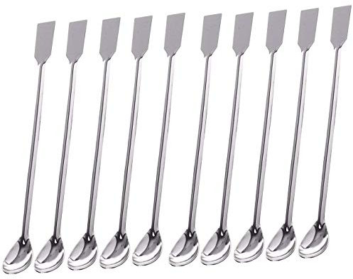 Sunnyglade 10PCS 2 in 1 Stainless Steel Lab Spoon Spatula/Laboratory Sampling Spoon Mixing Spatula