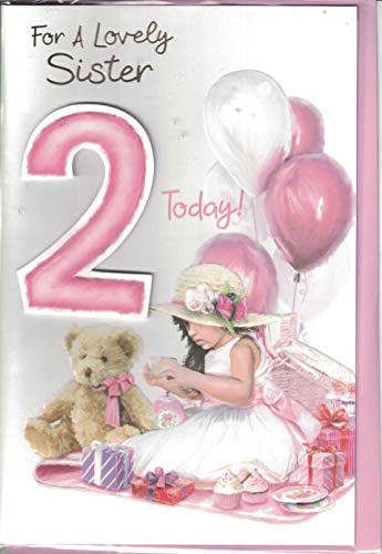 prelude Sister 2nd Birthday Card ~ For A Lovely Sister 2 Today ~ Teddy & Balloons Medium Card Size 23cm x 16cm