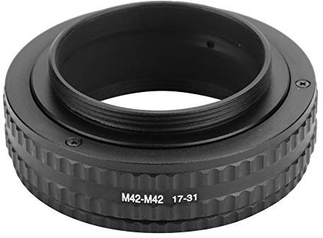Bewinner Metall-Set-Up-Ring Objektivadapter M42 auf M42 Adapter für einstellbare Fokussierungshelikoide, Aluminium-Kameraobjektivadapter für Makrofotografie, schwarz(17mm-31mm)