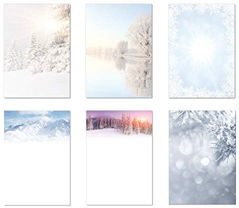 6 x 5 Blatt Motivpapier Briefpapier Mix DIN A4 verschneite winterlich weihnachtliche Natur-Landschaften (Winter-5244)