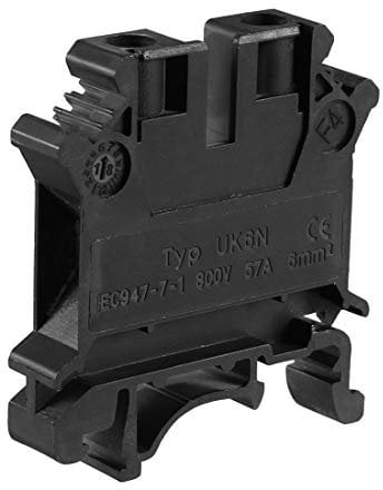 sourcing map DIN Rail Terminal Block UK6N 800V 57A Screw Clamp Contact 6mm2 Phillips Screws Black 5 Pcs