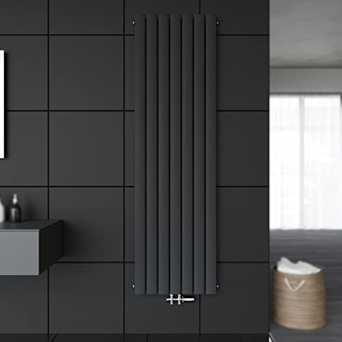 SONNI Paneelheizkörper Vertikal Flachheizkörper Anthrazit Doppellagig 1800x539mm Heizung Heizkörper mit Anthrazit Multiblock Hahnblock Heizkörper Thermostat
