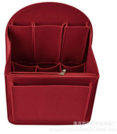 WANYIG Taschenorganizer Rucksack Organizer aus Filz mit herausnehmbarer Reißverschlusstasche Taschen Organisator Kosmetikorganizer für Frauen Handtasche Rucksack(L,Rot)