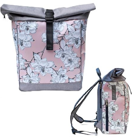 Ikuri Fahrradtasche/Rucksack Kombi Fahrradrucksack aus Plane für Gepäckträger Packtasche Wasserdicht für Frauen - Modell Magnolia