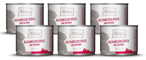 MjAMjAM - Premium Nassfutter für Katzen - kulinarischer Hirsch und Truthahn an frischen Cranberries, 6er Pack (6 x 200 g), getreidefrei mit extra viel Fleisch
