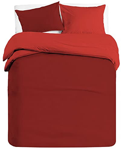 Banzaii Set Copripiumino Bicolor 100% Microfibra con Federe Double Face 3 pezzi, Matrimoniale 250x200 cm Bordeaux/Rosso