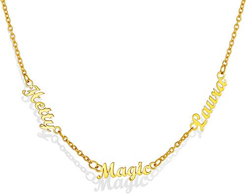 Custom4U Personalisierte 3 Namen Halskette mit Wunsch Gravur Design Edelstahl Namenskette Gold Damen Frauen Carrie Stil Namen Halskette Geschenke für Muttertag Geburtstag Weihnachten