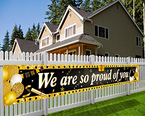 HOWAF Lange We Are So Proud of You Banner für Abschluss Dekoration ABI, Schwarz Gold Abschluss Banner für Abitur Bestandene Prüfung Dekoration Graduierung für Drinnen Draußen Deko Mauer Zimmer Tisch