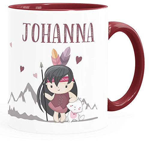 SpecialMe® Kindertasse Boho Indianerin personalisierte Namenstasse für Kinder Mädchen inner-bordeaux Keramik-Tasse