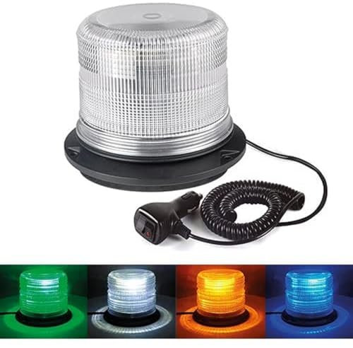 Ryme Automotive Rotativo Ámbar LED 12/24 V · 4 Colores: Blanco, Verde, Azul y Ambar · Emergencia Advertencia Señalización · Base Magnética Conexión a mechero