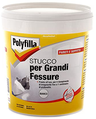 POLYFILLA STUCCO FESSURE, per muro Interno ed Esterno, Pronto Uso, riempimento fino a 1cm di profondità, in Pasta BIANCO 1KG
