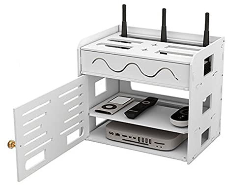 PPGE Home Boîte de Rangement pour WiFi Routeur Câbles Support TV Flottant Téléviseur Set Top Box CD Lecteur de DVD Etagère de Stockage Mural Etagere Rangement pour Câble Invisible Boîte 31×21.5×27 cm