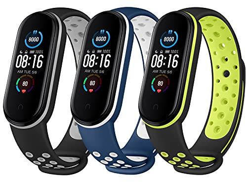 AK 3 Pezzi Cinturini Solo per Mi Band 5/ Mi Band 6/Amazfit Band 5, Silicone Morbido Traspirante, 1.1 Schermo