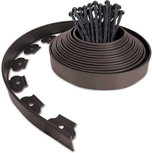 VOUNOT® Bordo Giardino Flessibile, Bordi Aiuole Plastica, con 30 Chiodi di Fissaggio, Lunghezza 10m, Altezza 5cm, Marrone