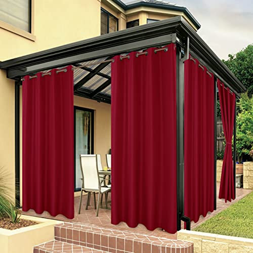 BONZER Wasserdichte Vorhänge für Innen- und Außenbereich, dicke Sichtschutzvorhänge mit Ösen, für Schlafzimmer, Wohnzimmer, Veranda, Pergola, 1 Stück, 137 x 213 cm, Rot